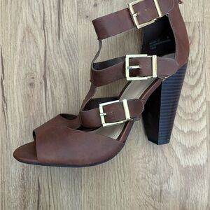BAMBOO Chocolate Buckle Heeled Sandals